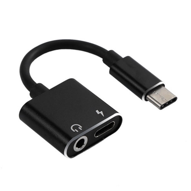 Tholdsy Convertidor de carga de auriculares 2 en 1 tipo C a conector de 3,5 mm, reemplazo de adaptador de audio USB tipo C para Mate 20 Pro Teléfono y Comunicación negro