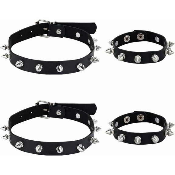 4Pcs 2 Styles Pu Leather Choker Necklaces Black Adjustable Punk Pu Bracelet Goth Choker Egirl Accessories Soft Collar Chain Gromment Eyelet Choker