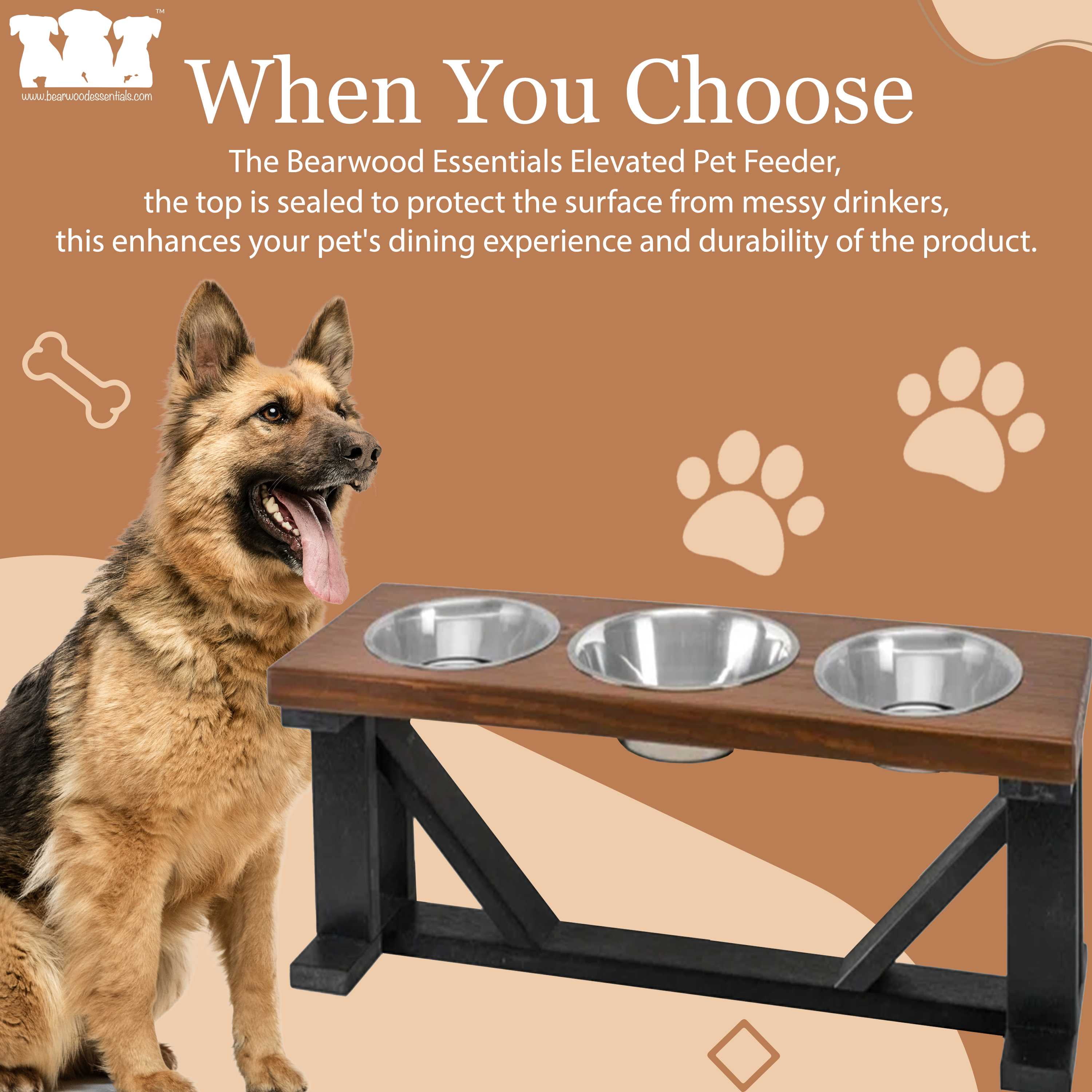 Bearwood Essentials Elevate Your Pet's Dining Experience with 3-Bowl Farmhouse-Style Dog Feeder