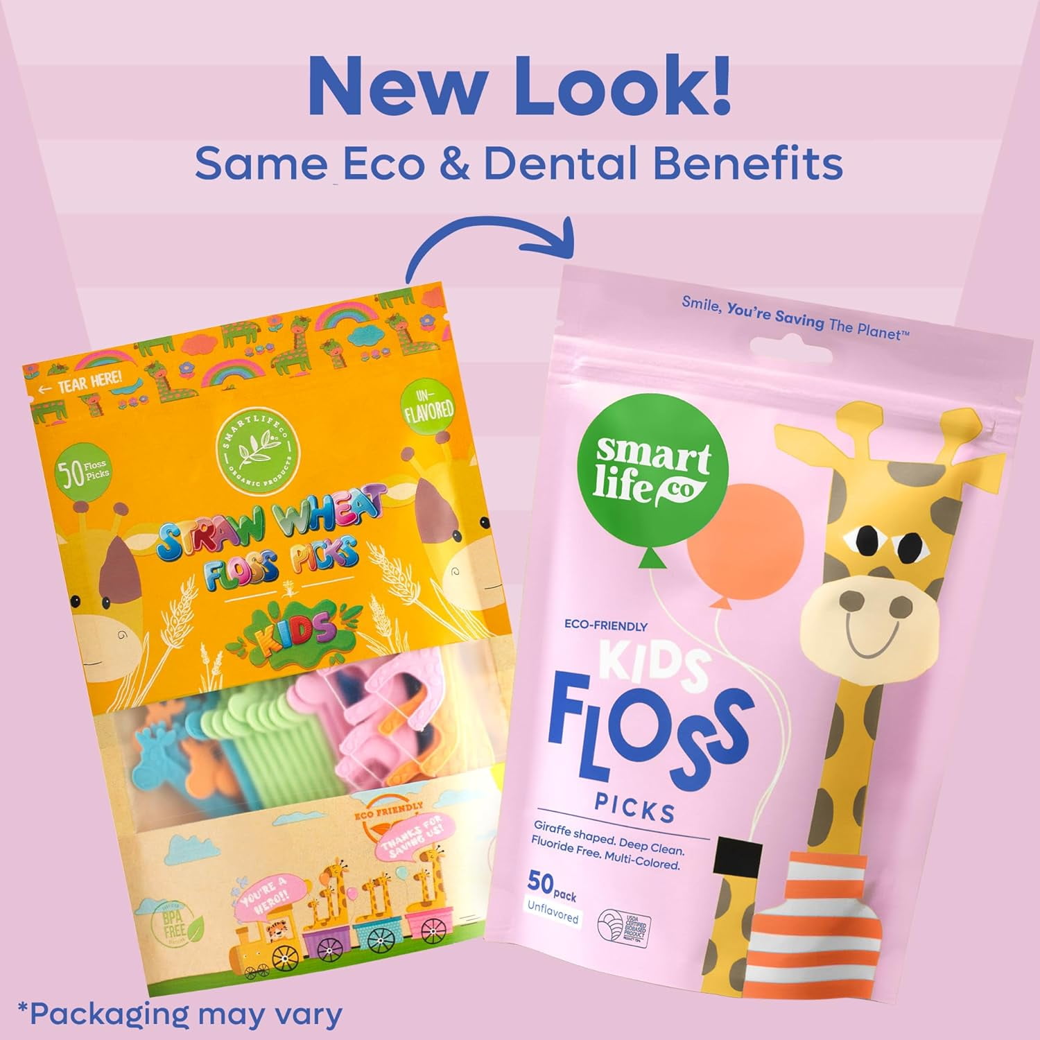 Eco-Friendly Children's Dental Floss Sticks (200 pieces) - made from straw and wheat, fluoride-free and no fraying floss, odorless, suitable for children's teeth