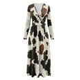 thumbnail image 5 of FKELYI Brown Cow Print Womens Long Sleeve Fall Dress V Neck Maxi Casual Dress with Pockets Soft A-Line Flowy Tiered Waist Dresses for Ladies, S, 5 of 6