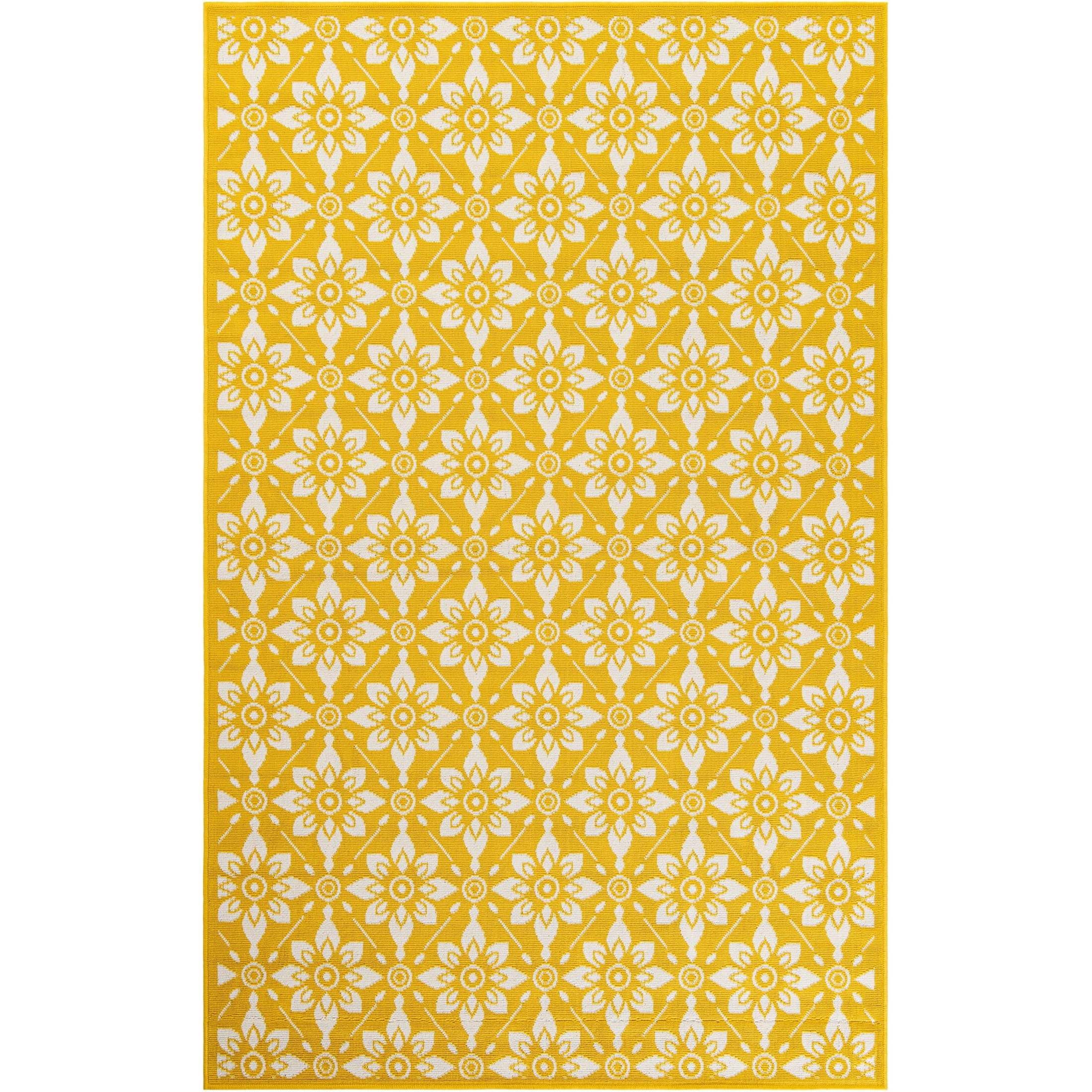 Unique Loom Outdoor Trellis Collection Area Rug - Tiles (5' 1" x 8' Rectangle Yellow/Ivory)