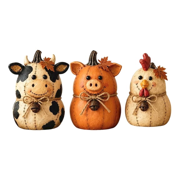 Farm Animal Pumpkin Figurines - Fall Figurines for Thanksgiving Table Decor, Fall Shelf Decor & Primitive, Cow Decor for Home Halloween Harvest Indoor Shelf Bookshelf Table Windowsill