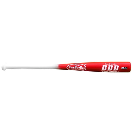 BAMBOOBAT by Pinnacle Sports Equipment INC. Youth Durable Bamboo Baseball Bat for Players Aging 5-13 Years Old White Handle/Red Barrel 29 Inch