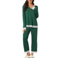 thumbnail image 2 of INSPIRE CHIC Women's Pajama Set Soft Lace Trim Long Sleeve Shirt and Pants Sleepwear 2pcs M Green, 2 of 5