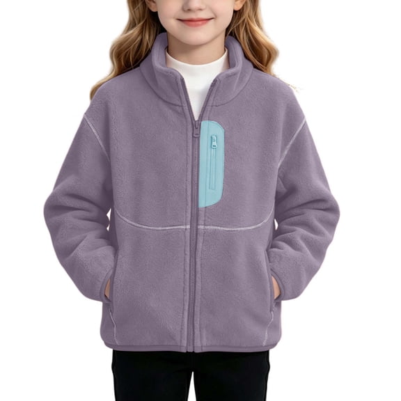 BLVB Girls Boys Fleece Jacket Kids Fleece Zipper Coat Soft Fall Winter Warm Outerwear with Pockets 3-15Y(Purple,14-15 Years)