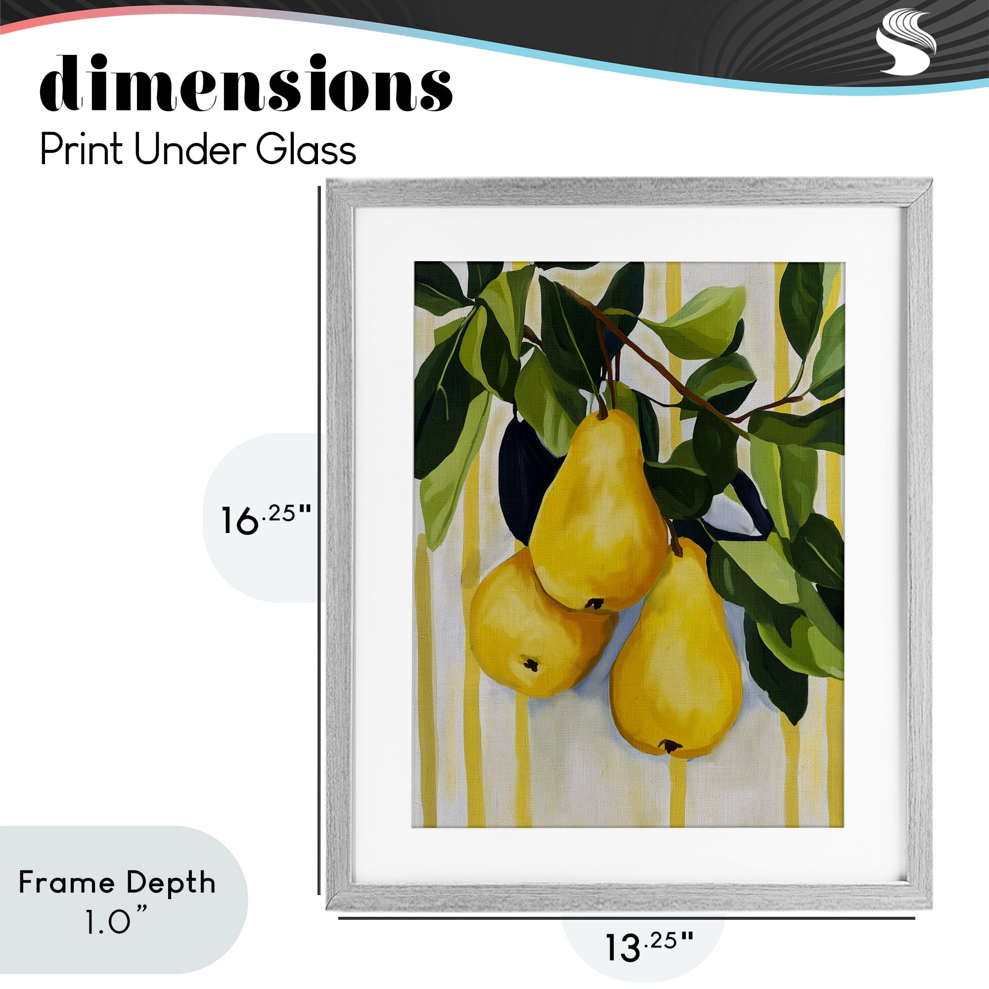 Stupell Industries Pears on Lush Branch Gray Framed Print Under Glass, design by Yen