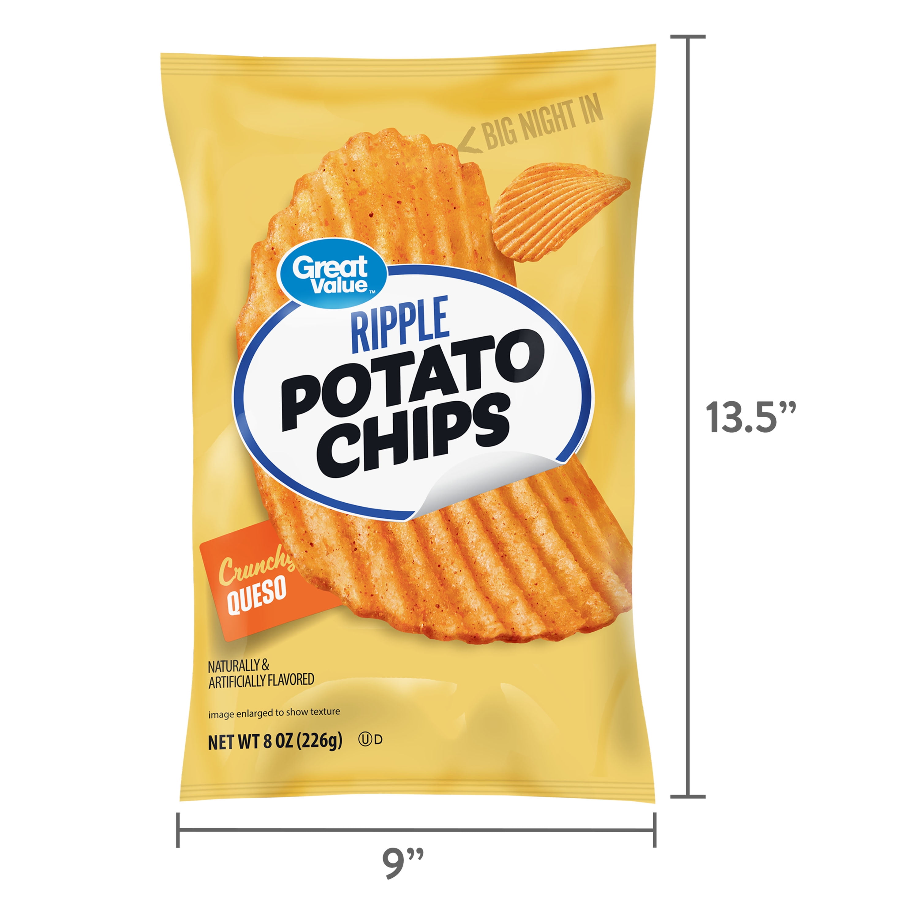 Great Value Queso Rippled Potato Chips, 8 oz