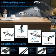 KIRKAS Magnifying Glass with Light, Long Swing Arm, Any Color Modes & Stepless Dimming LED Magnifying Lamp with Clamp, Memory Function Lighted Magnifier for Crafts, Reading, Hobby, Close Work
