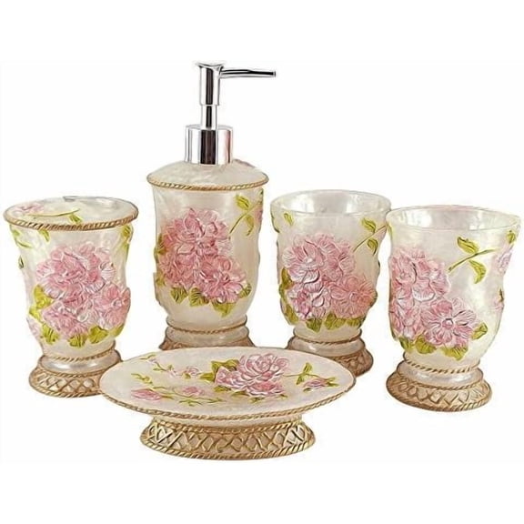 Vintage Bathroom Accessories, 5Piece Bathroom Accessories Set, Bathroom Set Features, Soap Dispenser, Toothbrush Holder, Tumbler & Soap Dish - Bath Gift Set$$Home Decor, Kitchen, & Other