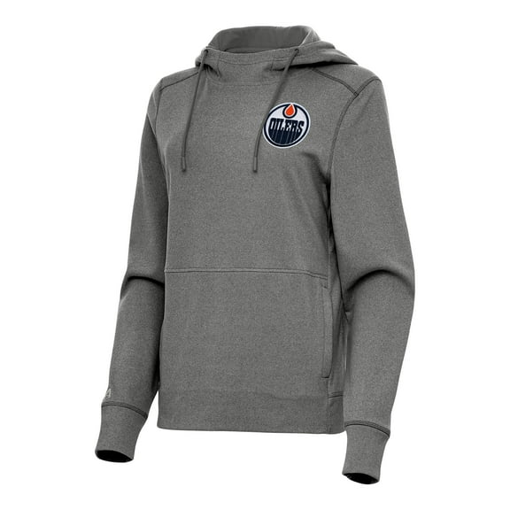 Women's Antigua Heather Black Edmonton Oilers Justice Pullover Hoodie