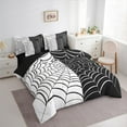 thumbnail image 4 of Manfei Halloween Spider Web Bedding Comforter Set 7pcs, Black White Stripes Abstract King Bedding Sets, Teens Boys Kids Child Reversible Bed Sheets, Super Cozy Room Decor, 4 of 8