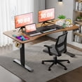 thumbnail image 3 of Legooin 63x24 Mobile Liftable Gaming Desk with Headphone Hook Cable Management, Brown, 3 of 12