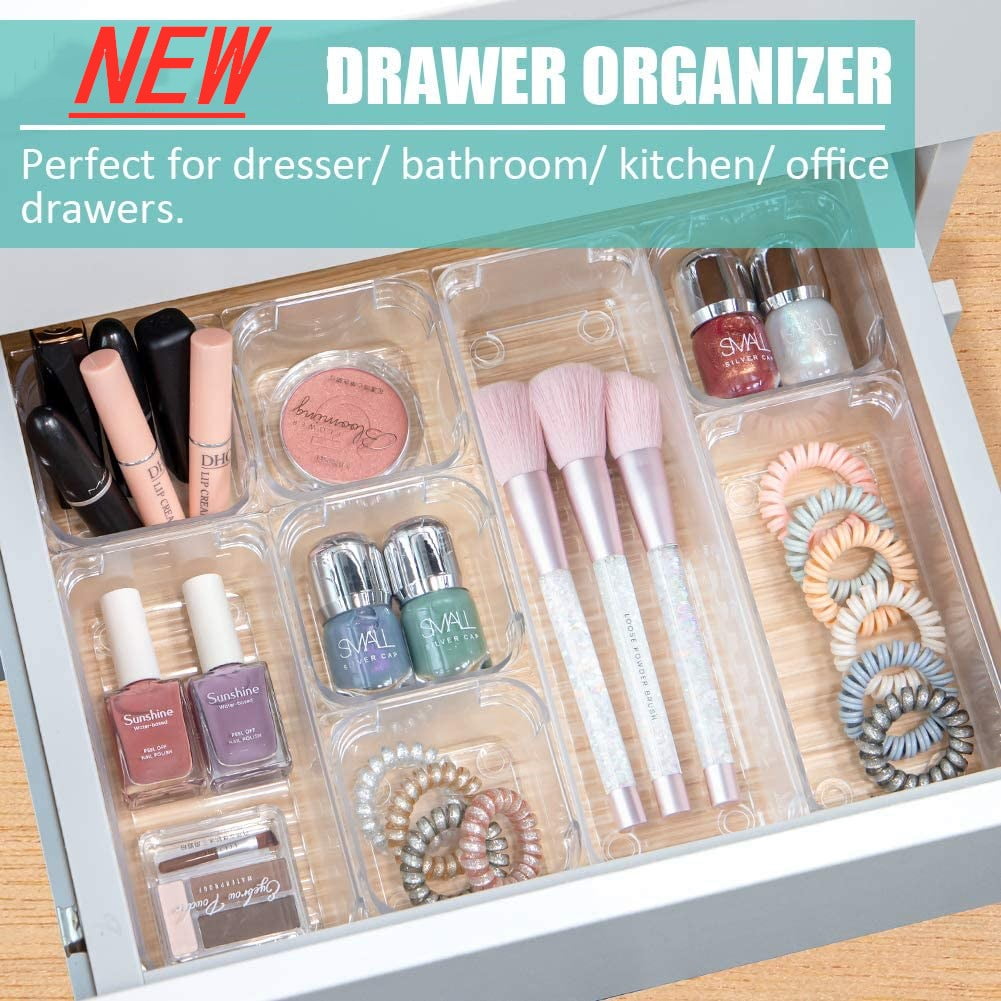 Clear Plastic Drawer Organizer Tray for Cabinet Storage Tray for Makeup/Kitchen 
