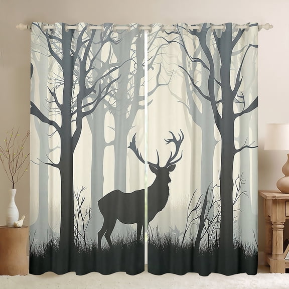 Castle Fairy Safari Deer Black Out Curtains for Kids Teenagers Adults,Smooky Jungle Animal Curtains Pack of 2 (42x63 Each),Woodland Wildlife Bedroom Curtains,Breathable Home Decor