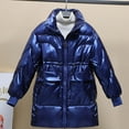 thumbnail image 2 of IROINNID Women's Short Puffer Coat Stand Collar Solid Color Long Sleeve Outerwear Winter Zipper Coat Long Jackets Pocket Coats, Blue, 2 of 5