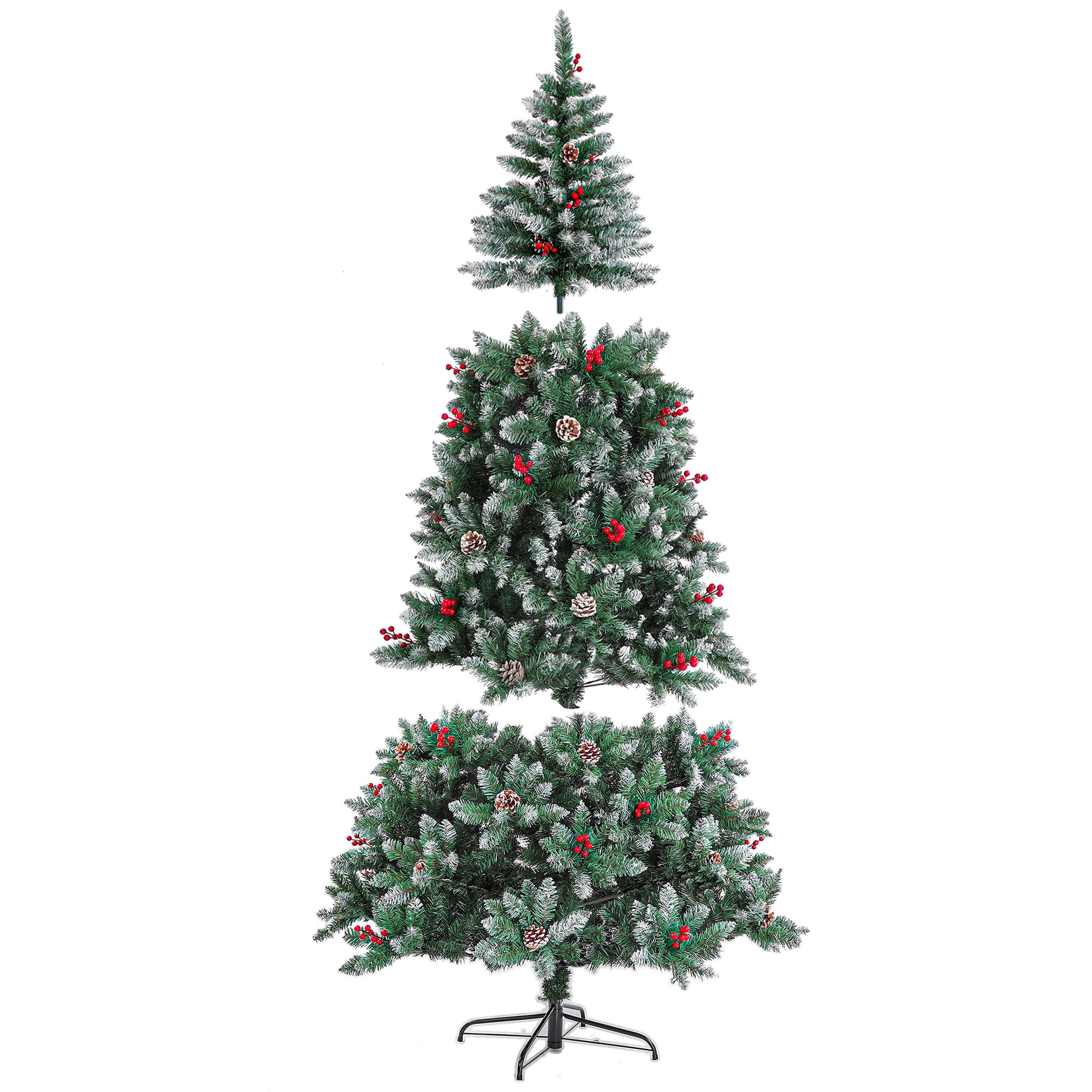 7.5 ft Artificial Christmas Tree with 200 LED Lights, Army Green, 1358 Branch Tips, Metal Hinges & Foldable Base