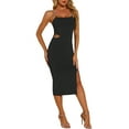 thumbnail image 2 of INSPIRE CHIC Women's Spaghetti Strap Sleeveless Cut Out Slit Midi Dress S Black, 2 of 6