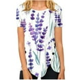 thumbnail image 2 of Purple Women's Short Sleeve T-shirt, Women'S Summer Round Neck Retro Flower Print Irregular Hem Loose Casual Top,Women's Short sleeve T-shirt XXL, 2 of 5