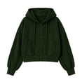 thumbnail image 6 of Ozmmyan Womens Cropped Zip Up Hoodie Ribbed Texture Drawstring Hooded Sweatshirt Jacket with Pockets Casual Fall Outerwear Streetwear Top, 6 of 6