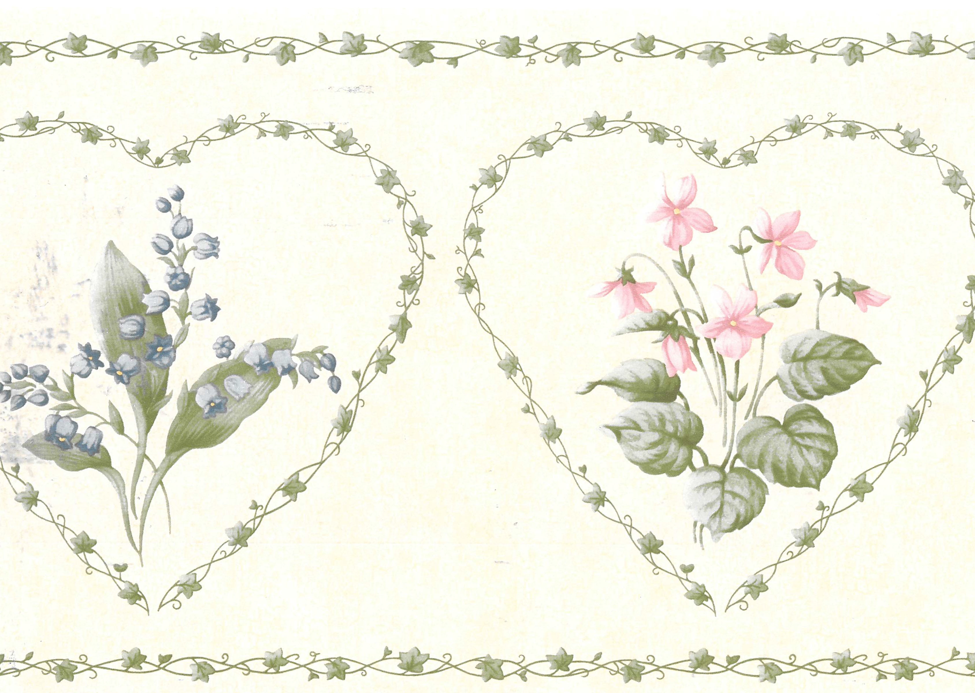 Download Prepasted Wallpaper Border Floral Green Pink Grey Flowers In Hearts Wall Border Retro Design 15 Ft X 7 In 4 57m X 17 78cm Walmart Com Walmart Com