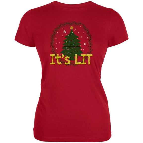Christmas Tree It's Lit Juniors Soft T Shirt Red MD