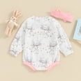 thumbnail image 3 of Bagilaanoe Newborn Baby Girl Easter Rompers Rabbit Print Long Sleeve Bodysuits + Headband 6M 12M 18M 24M Infant Casual One Piece Short Jumpsuit, 3 of 7