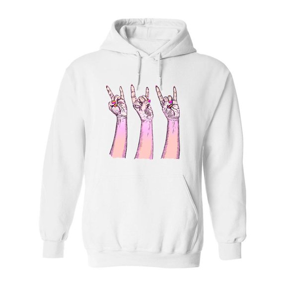 Pink Hands In Rock N Roll Sign. Hoodie Men -Image by Shutterstock, Male Medium