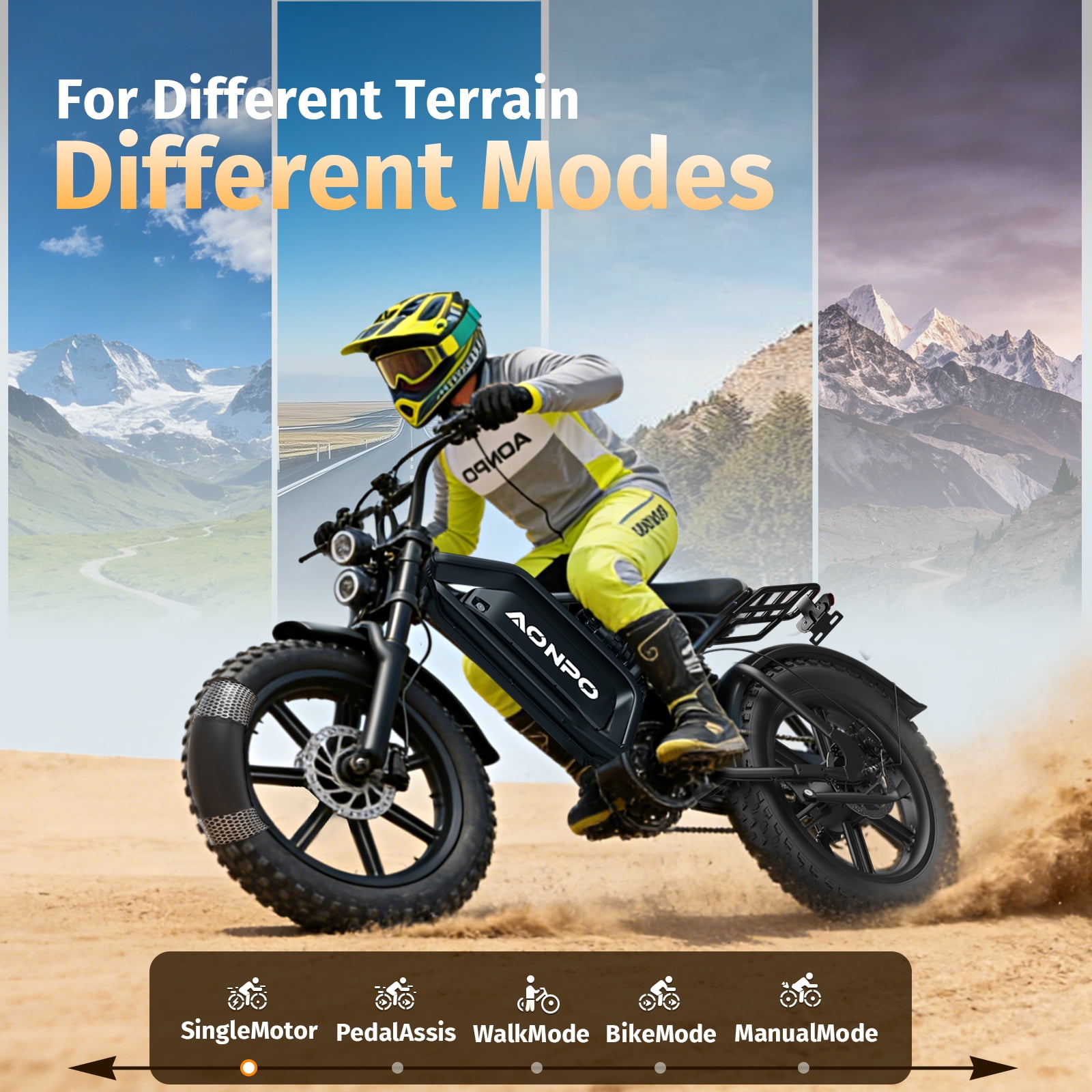 Aonpo P20 Electric Bike for Adults，Peak Motor 2000W，52V 15AH Alithium Battery and 25" Fat Tire，28MPH Max Speed, 7-Speed E-Bike for City Commute & Light Off-Road