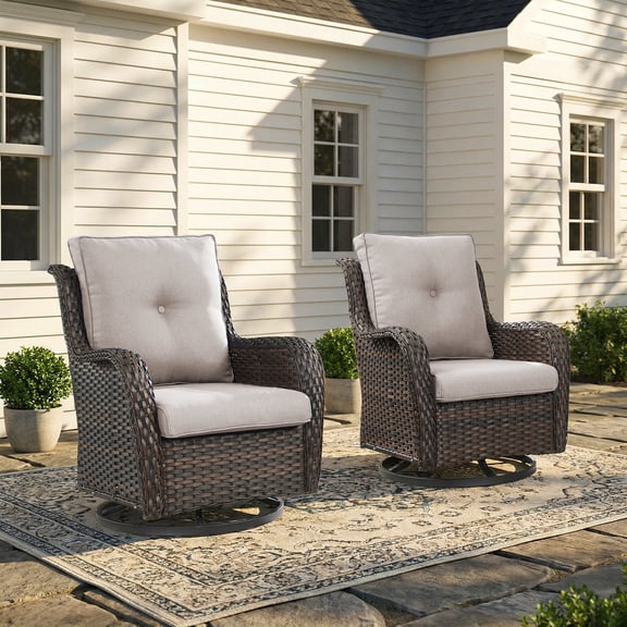 Gymojoy Patio Furniture Wicker Swivel Rocking Glider Chair High Back Outdoor Rattan Rocker Set of 2 for Porch Backyard