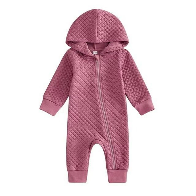 Kovlvoll Newborn Baby Clothes Zipper Jumpsuit Long Sleeve Hooded Solid Color Fall Outwear Warm Infant Rompers