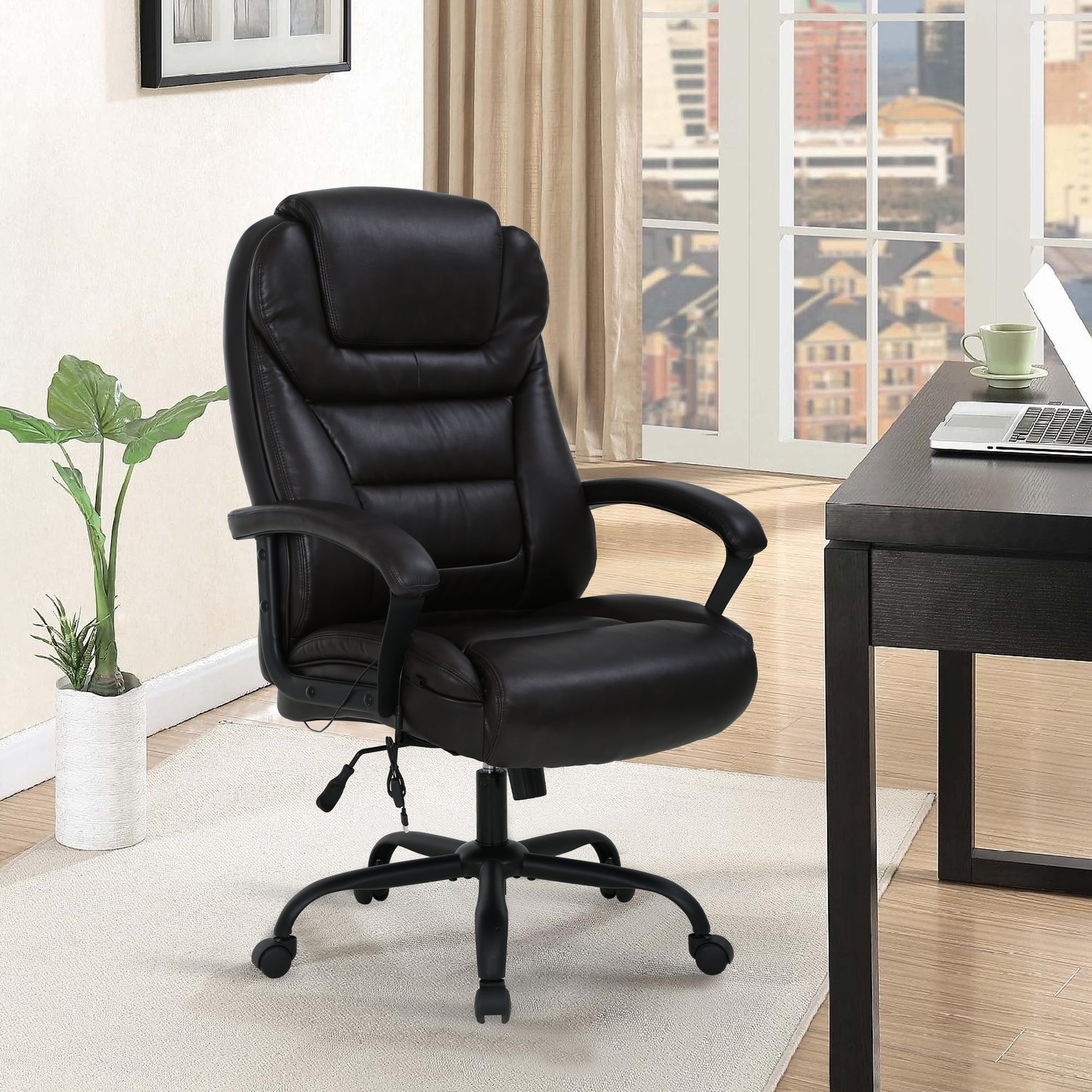 CL.HPAHKL Big and Tall Office Chair 500lbs Wide Seat Ergonomic Computer Desk Chair with Lumbar Support Arms High Back PU Leather Executive Task Swivel Rolling Chair, Brown
