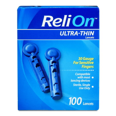 (4 Pack) ReliOn 30 Gauge Ultra Thin Lancets, 100