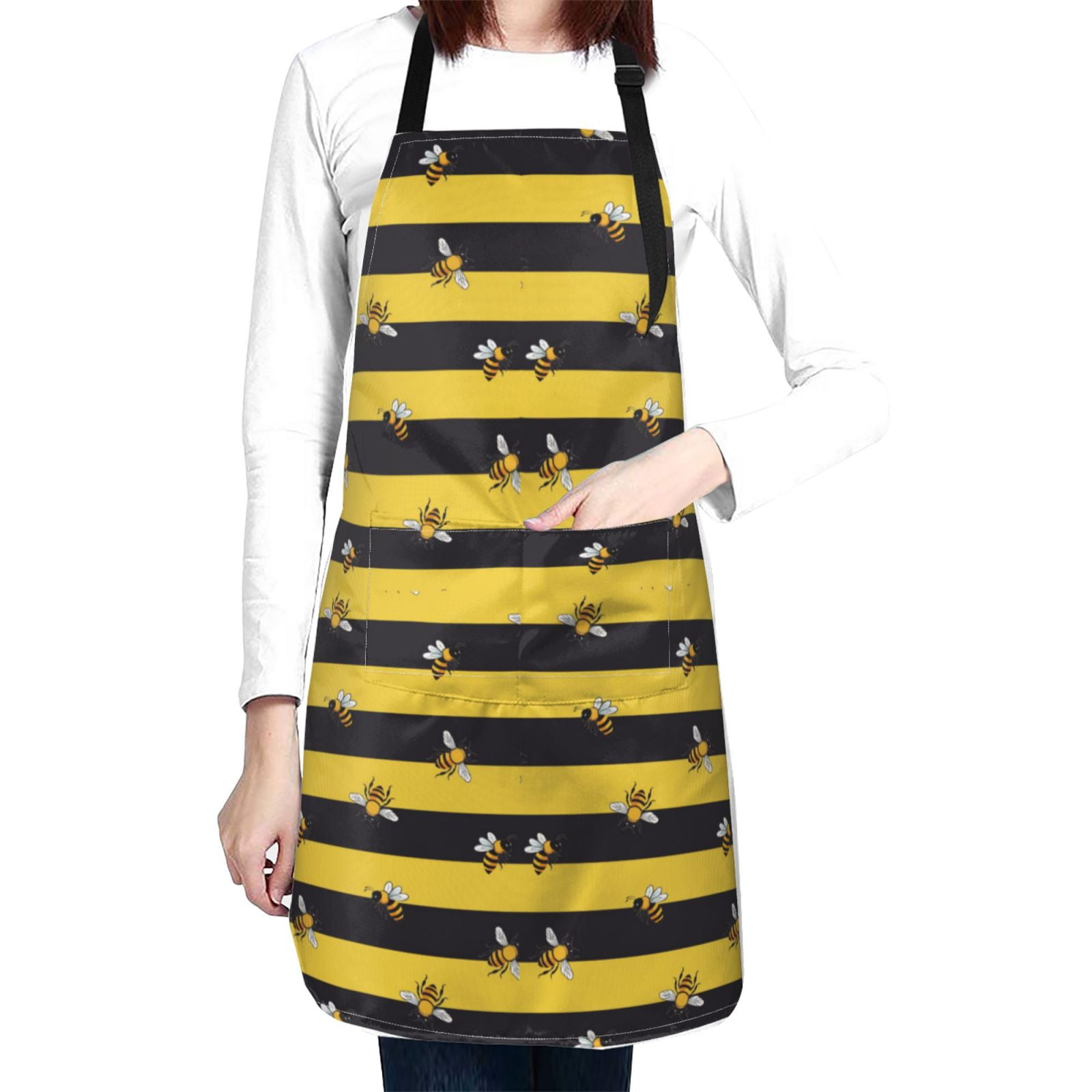 Kdxio Striped With Bees Apron with Pockets Adjustable Kitchen Aprons for Men Women Waterproof Aprons for Cooking,Drawing,Crafting, Baking Household Cleaning
