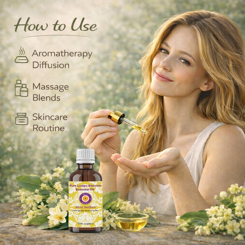 Deve Herbes Pure Linden Blossom Essential Oil (Tilia vulgaris) Steam Distilled, Natural & Aromatherapy Use 100ml