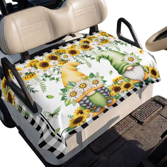 Golf Cart Seat Cover Sunflower Gnome Club Car Golf Cart Seat Covers Soft Absorbent Golfcart Towel Blanket Green Leaves Butterfly Daisy Flower Golf Seat Covers for Cart Fits 2 & 4 Passenger 51"x31"