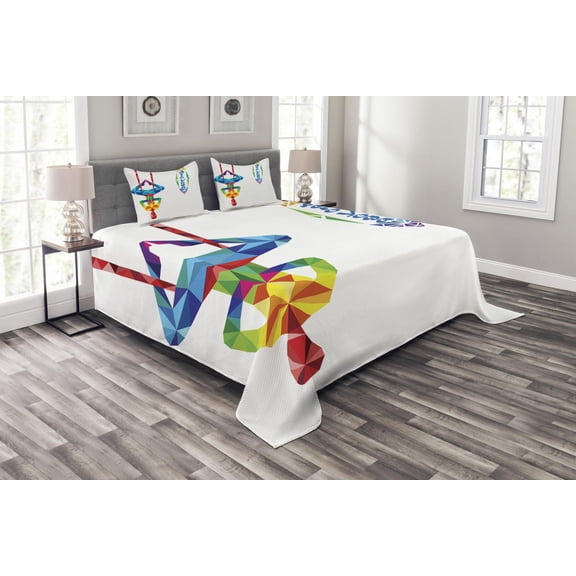 Ambesonne Yoga Quilted Bedspread Set 3 Pcs, Aerial Yoga Fractal Body, Queen Size, Multicolor