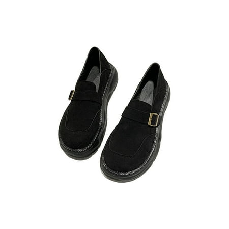 

Eloshman Women Casual Shoes Soft Sole Loafer Platform Flats Work Non-Slip Slip On Walking Shoe Comfort Loafers Black 7.5