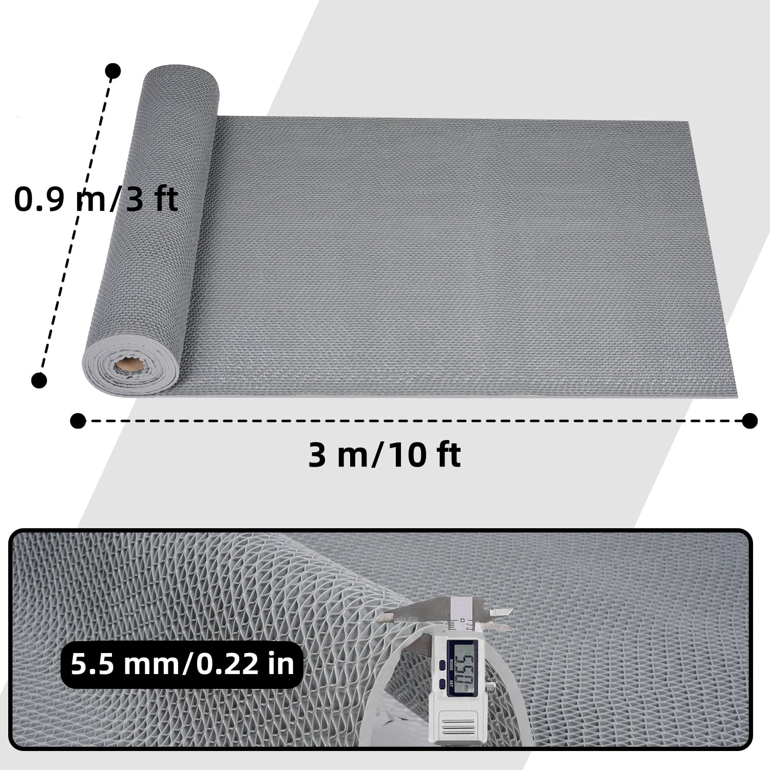 OVYEOFR Pool Mat for Floor Safety –3 x 10Ft PVC S-Shaped Non-Slip Drainage Mat Doubles as Garage Floor Tiles & Outdoor Rug Waterproof （Gray)