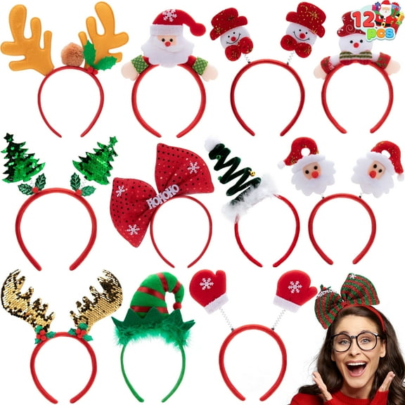 Joyfy 12 Pack Christmas Headbands Xmas 3D Head Hats Headbands for Kids Women Men Christmas Party Christmas Costume Accessories Christmas Party Gifts Photo Booth (One Size)