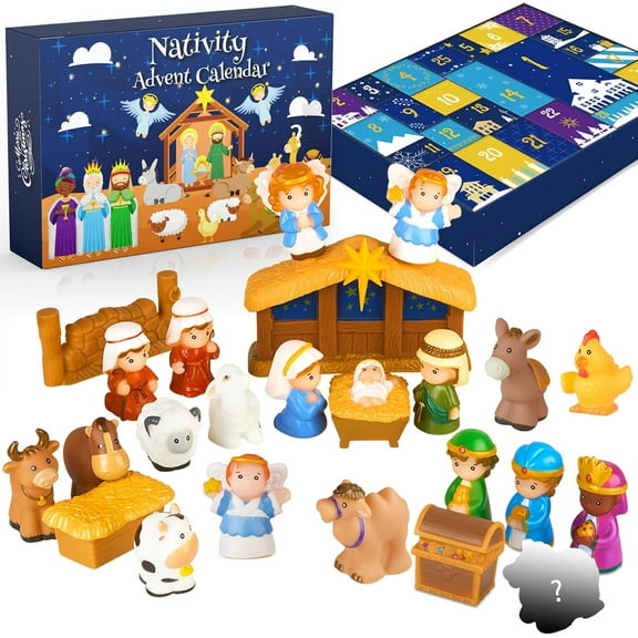 Nativity Advent Calendar 2025 Kids, Christmas Story Nativity Playset Christian Advent Calendar for Kids, Boys, Girls
