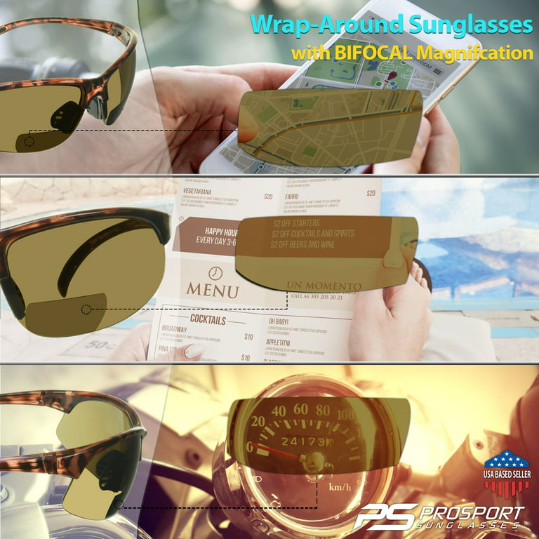 Prosport Sunglasses Prosport Bifocal Sunglass Sun Readers Men Women Sport Wrap Gray & Brown, Adult Unisex, Size: One size, Bronze