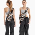 thumbnail image 6 of Sling Backpack,Checkered Halloween Pumpkin Pattern Sling Bag with Water Bottle Holder,Waterproof Sling Bag for Men/Women with Headphone Jack for Hiking,Travel, 6 of 6