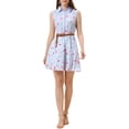 thumbnail image 3 of INSPIRE CHIC Women's Floral Printed Half Placket Knee Length Sleeveless Spring Belted Dress L Light Blue-Pink Floral, 3 of 8