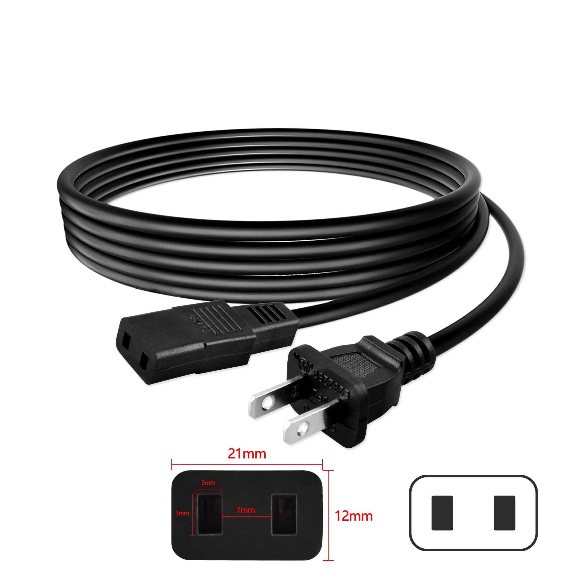 PwrON 8ft Power Cord Lead for IEC C9 to NEMA 1-15P Cable PWC-178