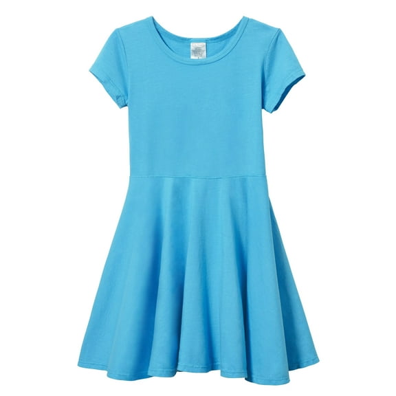 Made in USA Girls Soft Cotton Jersey Short Sleeve Twirly Dress | Turquoise