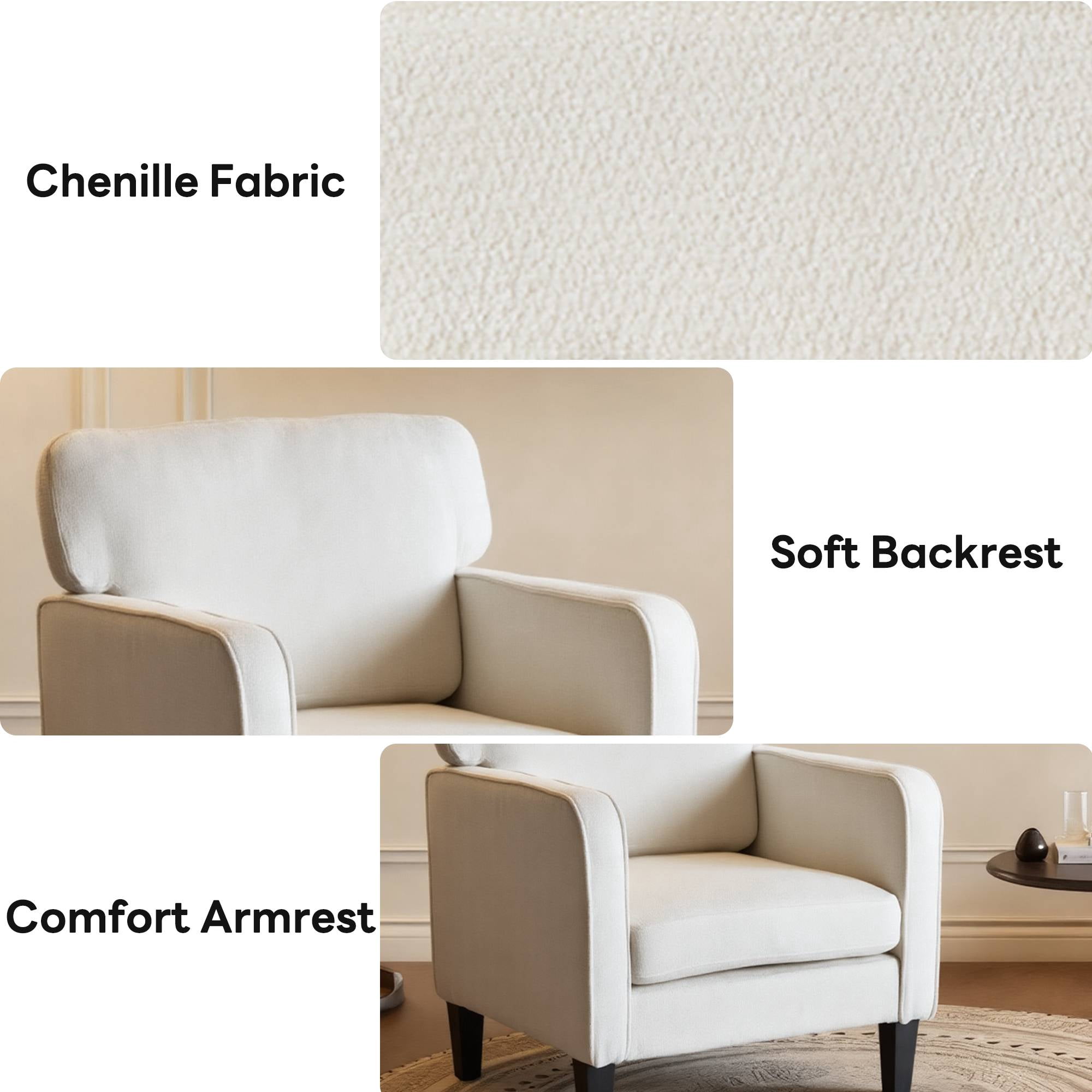 Modern Accent Chair Reading Chair with Armrest, Comfy Lounge Chairs Cozy Armchair for Living Room, White