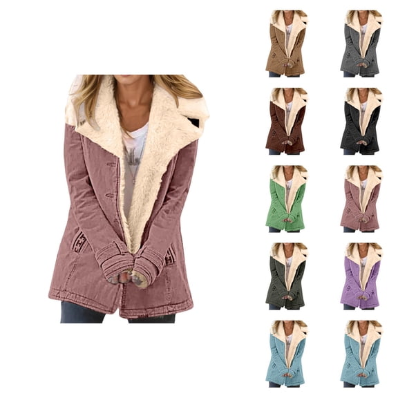 Winter Coats for Women 2025 Long Sleeve Suede Lined Button Notch Collar Jacket with Pockets Cardigan Outerwear
