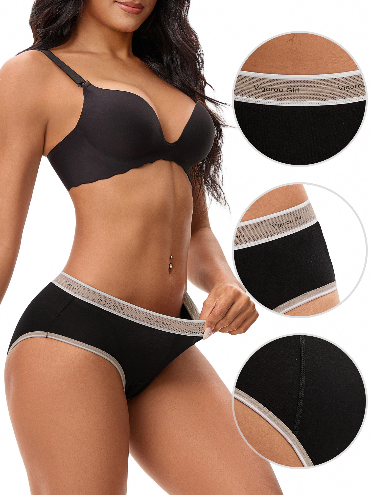 Unique Bargains Contrast Binding  Mid Rise Leak Proof Briefs M Beige