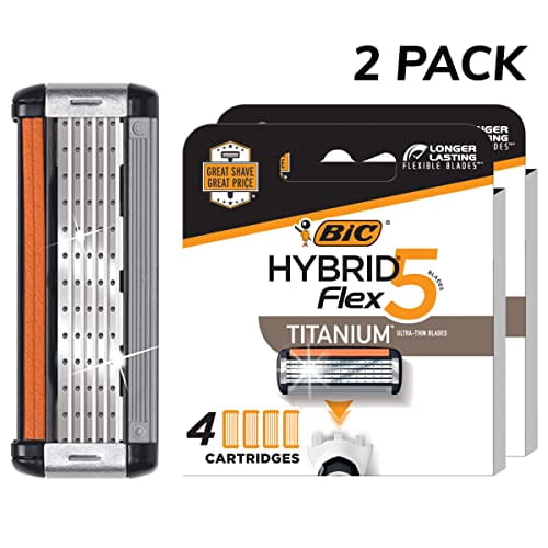 BIC Flex 5 Recharges pour Hommes, 5 Lames Recharges de Rasoir, 8 Cartouches de Rasoir